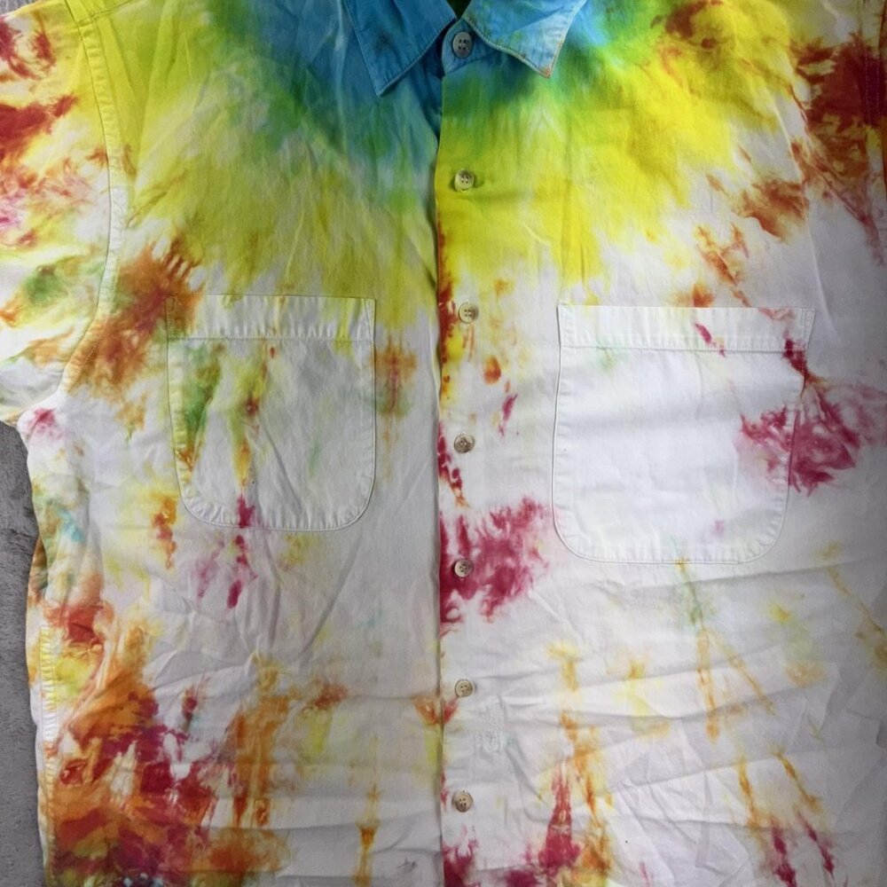 Vintage Banana Republic Shirt Mens Large Tie Dye Button Up Short Sleeve 80s - Picture 4 of 14